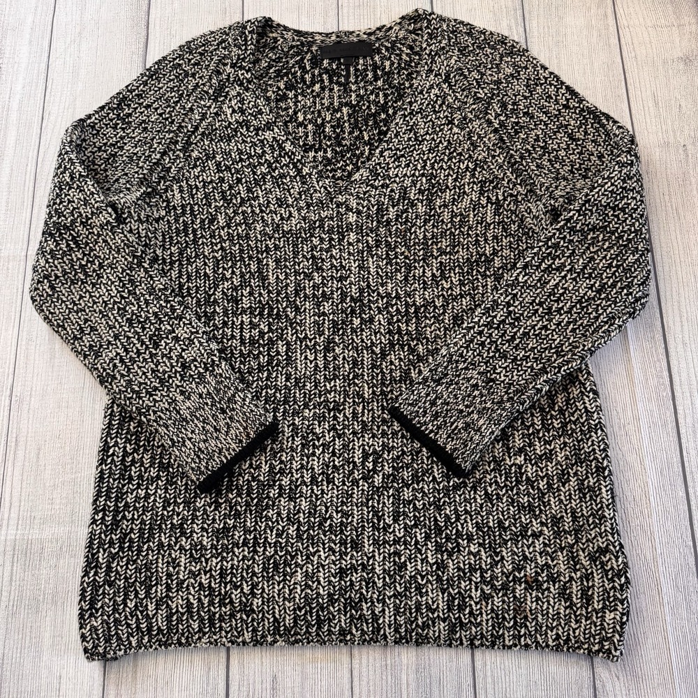 Rag & Bone Marled V Neck Sweater Women's Size Small Black Cream Wool Blend